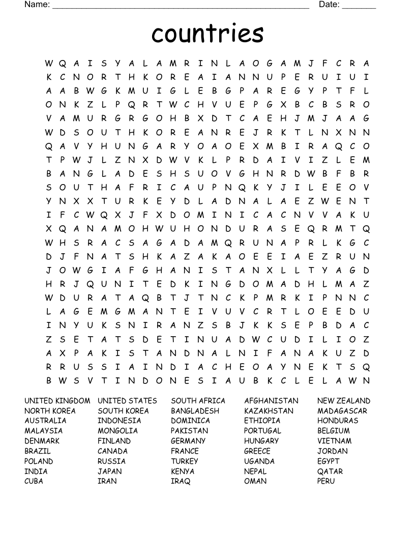 countries Word Search