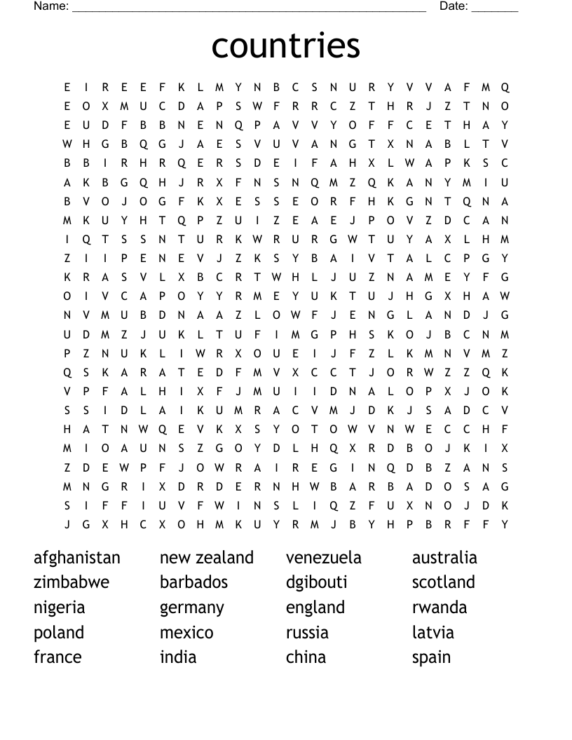 countries Word Search