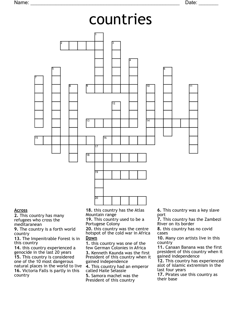countries Crossword
