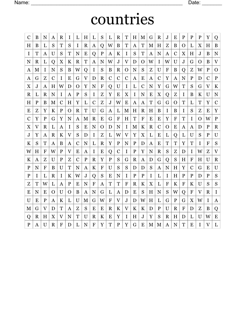 countries Word Search