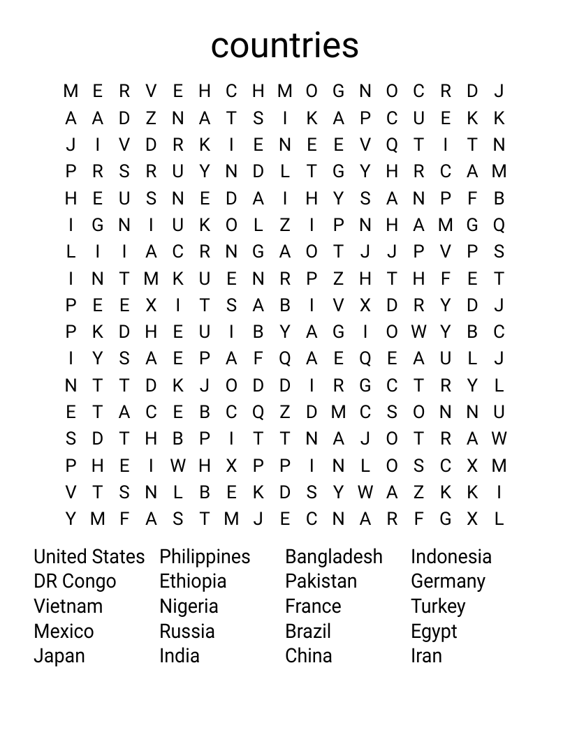 countries Word Search