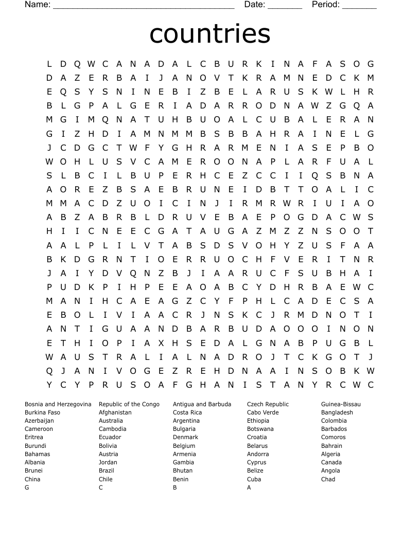 countries Word Search