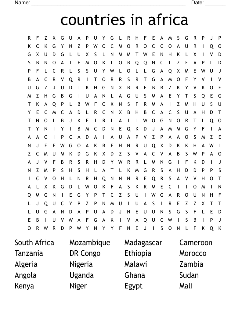 countries in africa Word Search