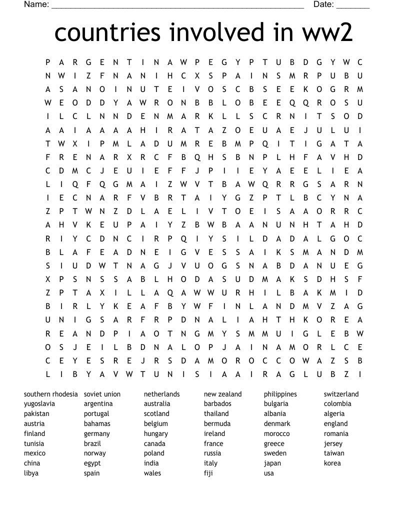 countries involved in ww2 Word Search