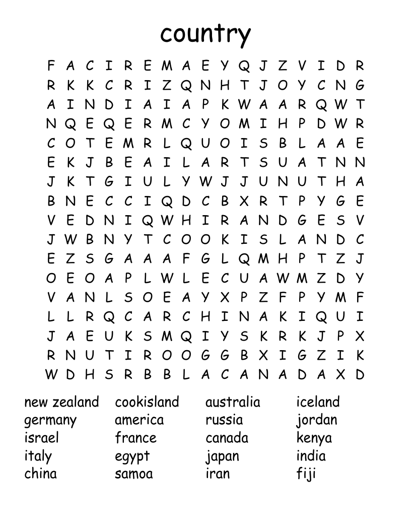 country Word Search