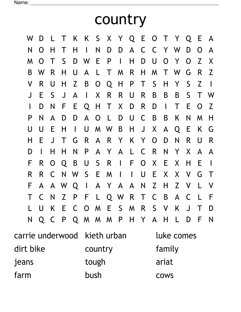 country Word Search