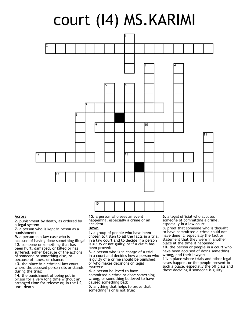 court (I4) MS.KARIMI Crossword