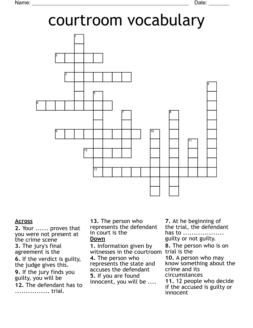 courtroom vocabulary Crossword