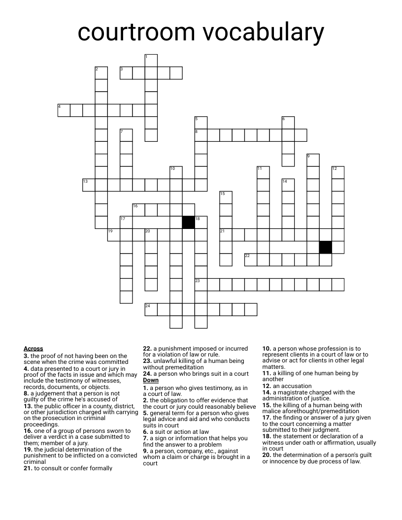 courtroom vocabulary Crossword