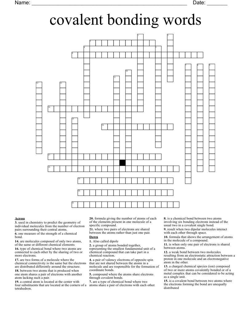 covalent bonding words  Crossword