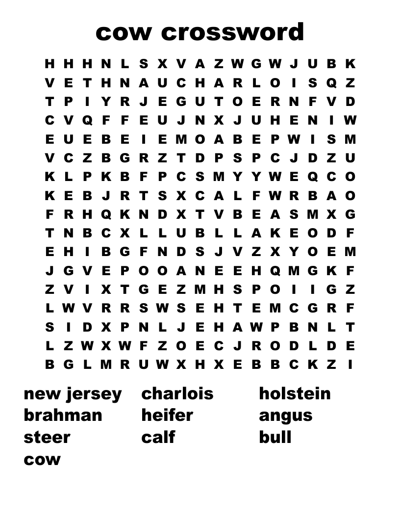 cow crossword Word Search