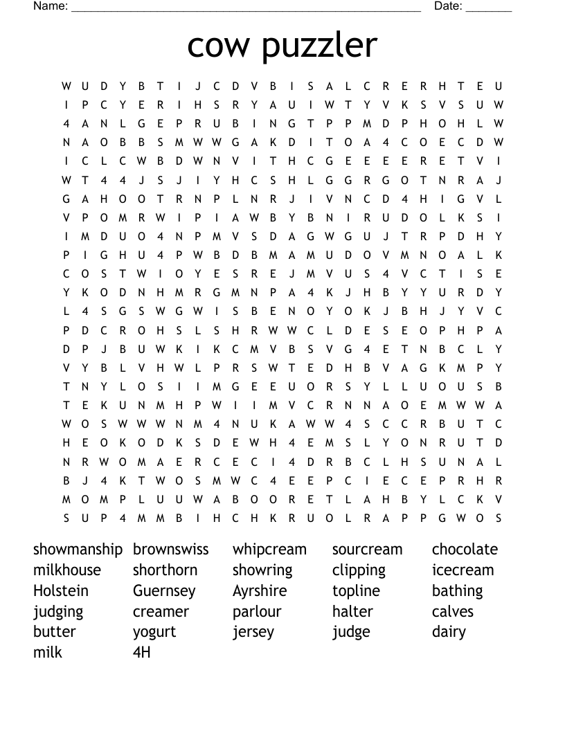 cow puzzler Word Search