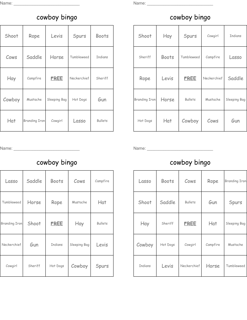 cowboy bingo