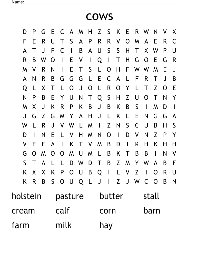 cows Word Search