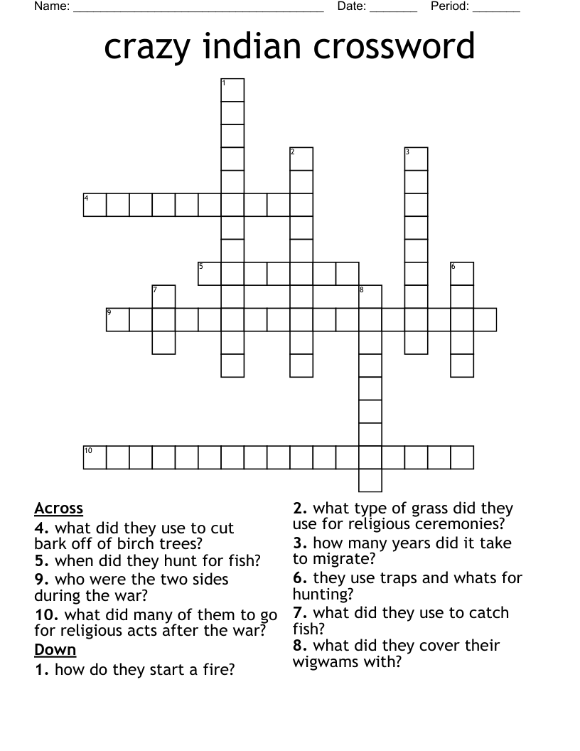 crazy indian crossword