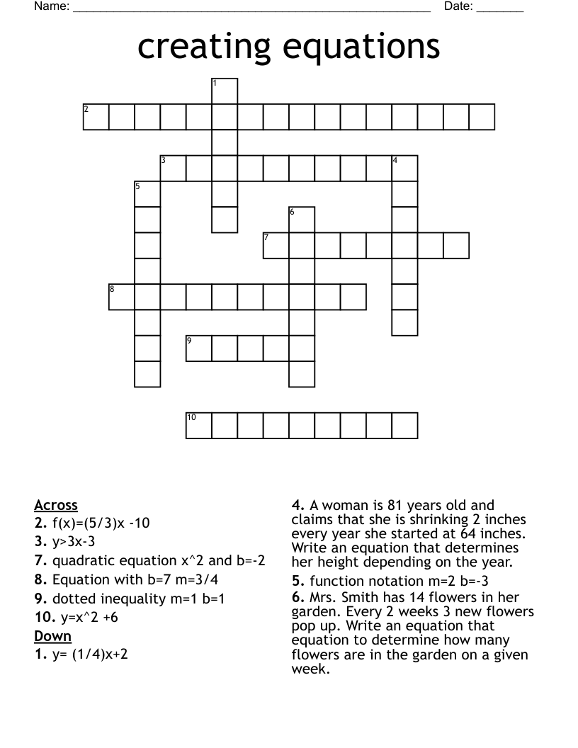 creating equations Crossword