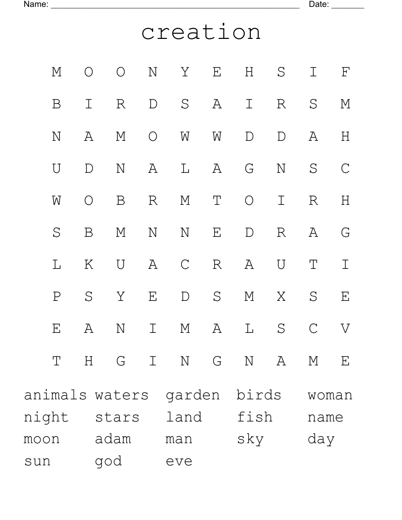 creation Word Search