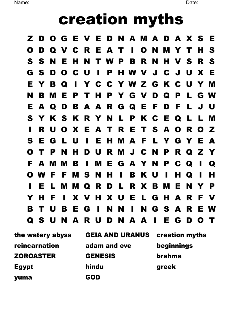 creation myths Word Search