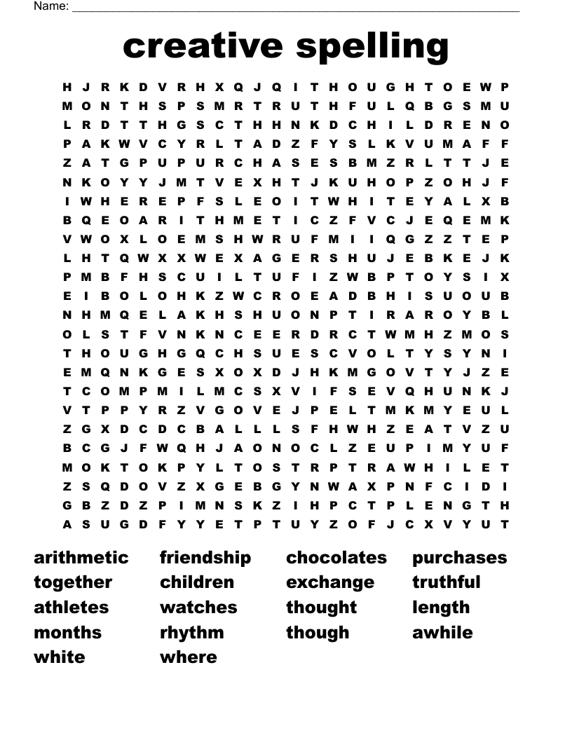 creative spelling Word Search