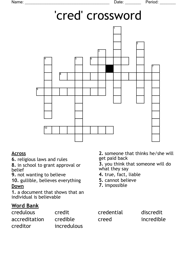 'cred' crossword