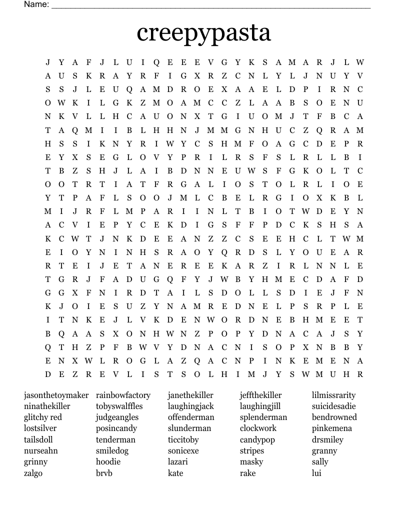 creepypasta Word Search