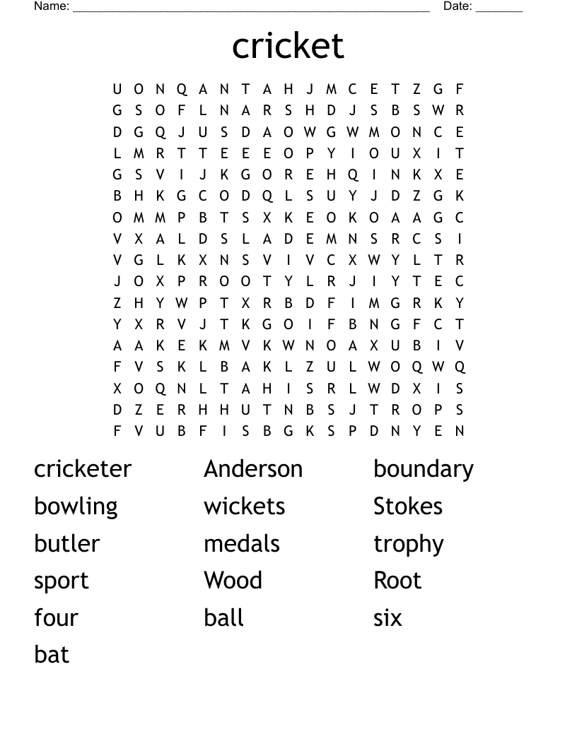 cricket Word Search