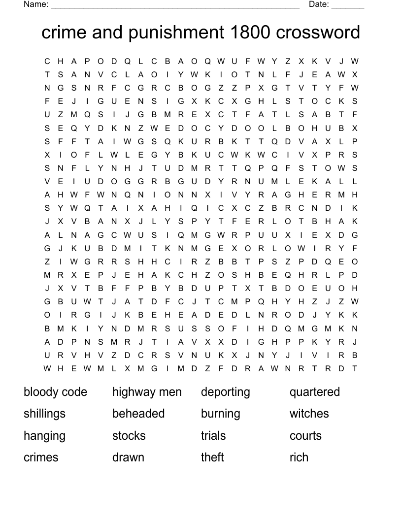 crime and punishment 1800 crossword Word Search