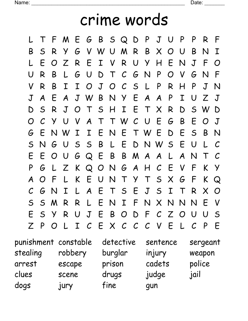 crime words Word Search