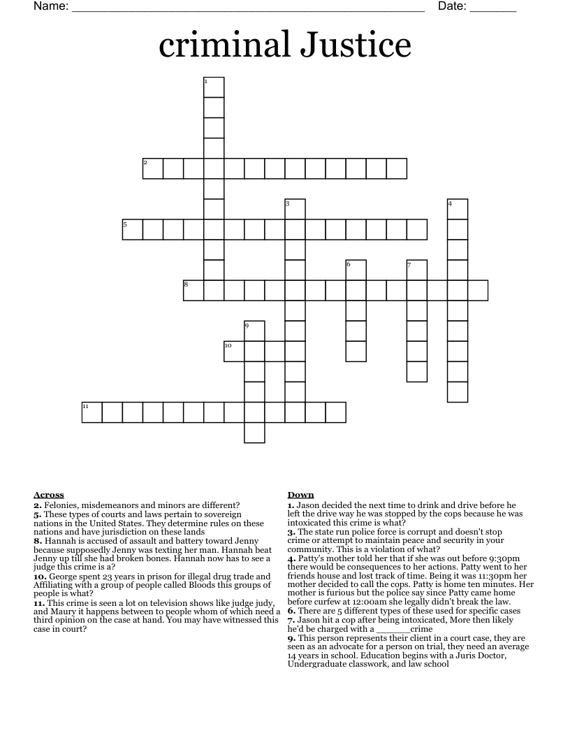 criminal Justice Crossword
