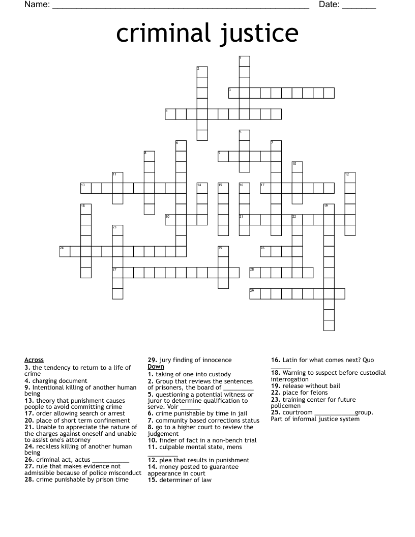 criminal justice Crossword