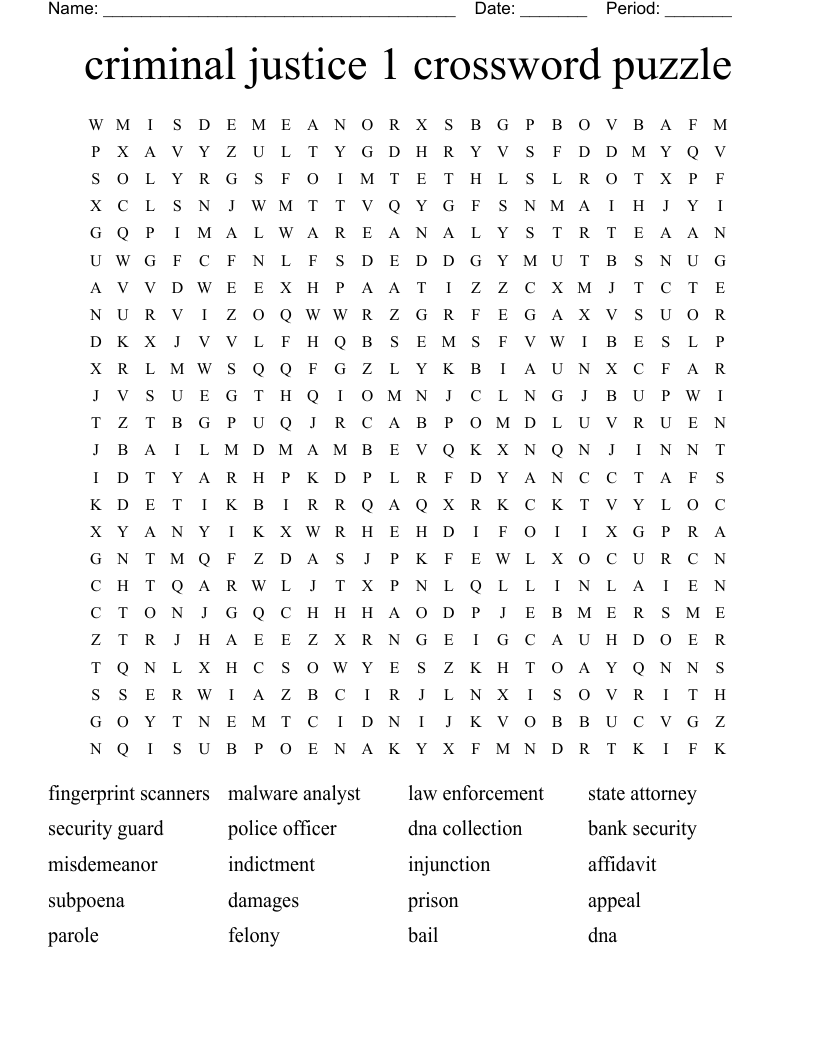 criminal justice 1 crossword puzzle Word Search