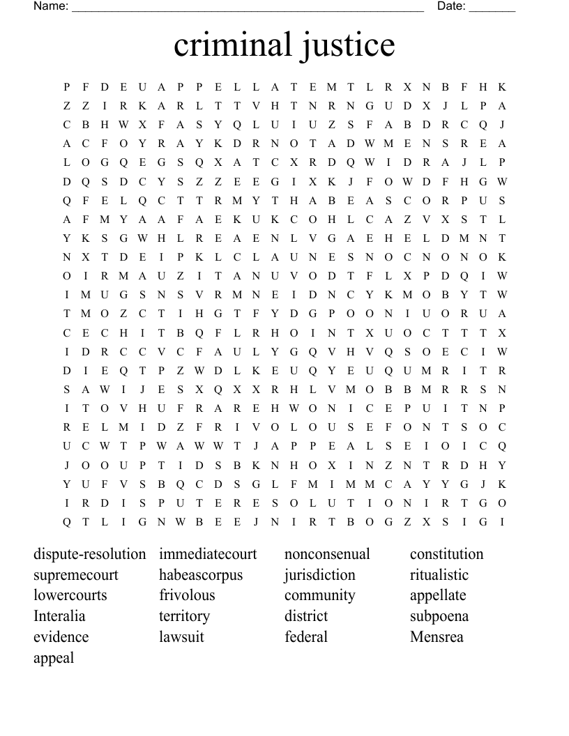 criminal justice Word Search