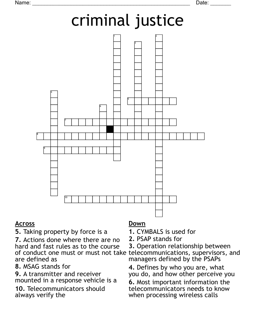 criminal justice  Crossword