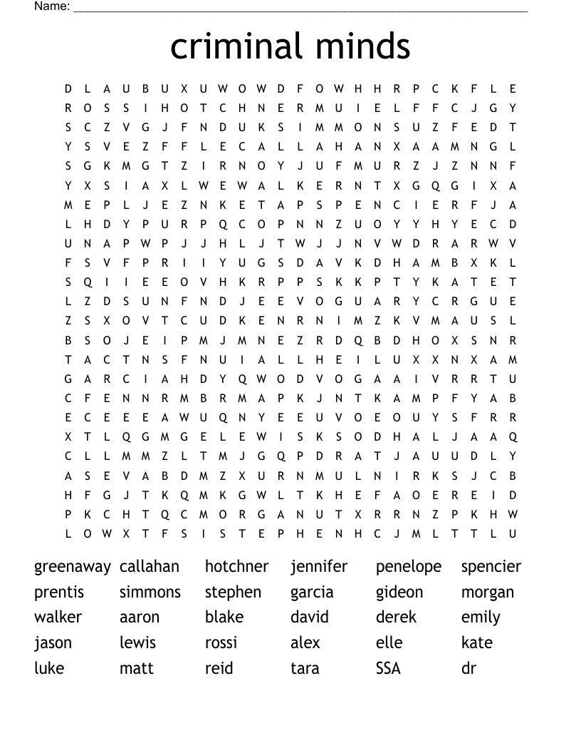 criminal minds Word Search