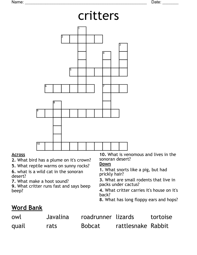 critters Crossword