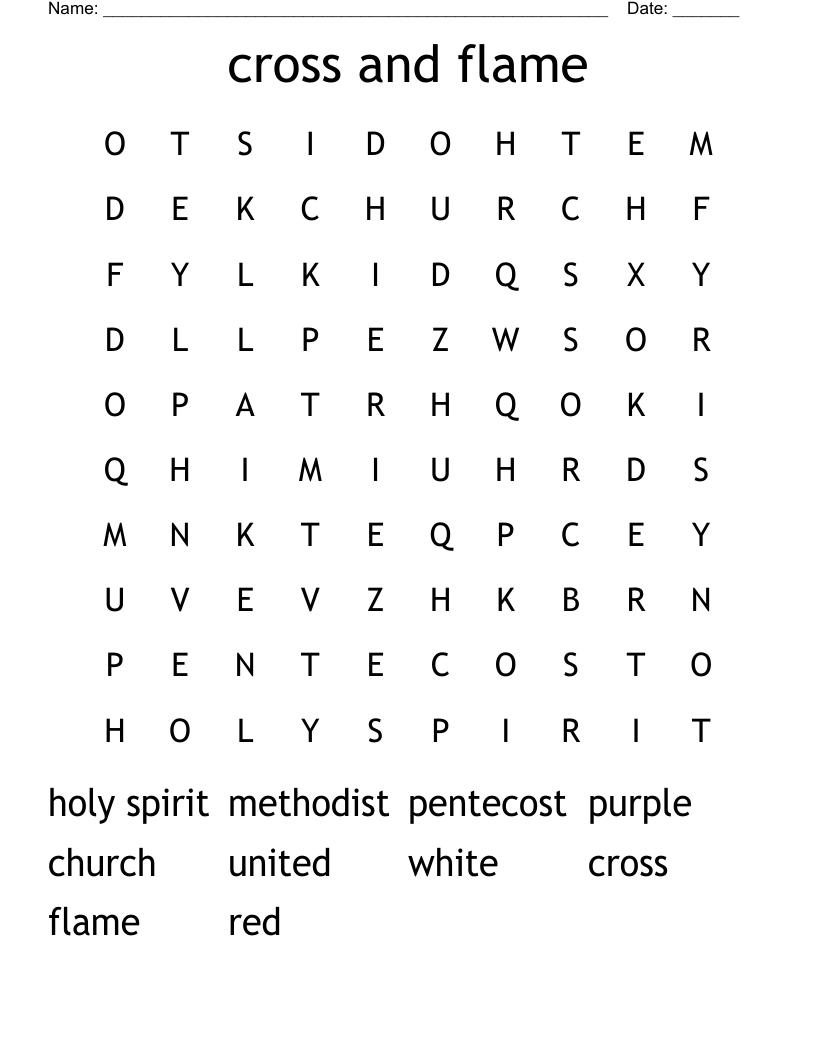 cross and flame Word Search