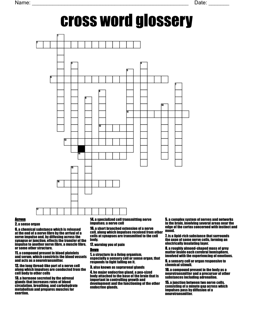 cross word glossery