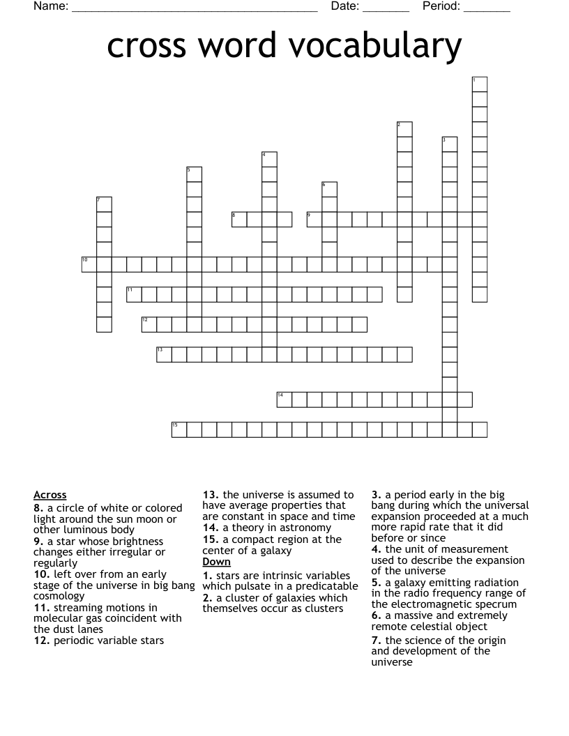 cross word vocabulary 