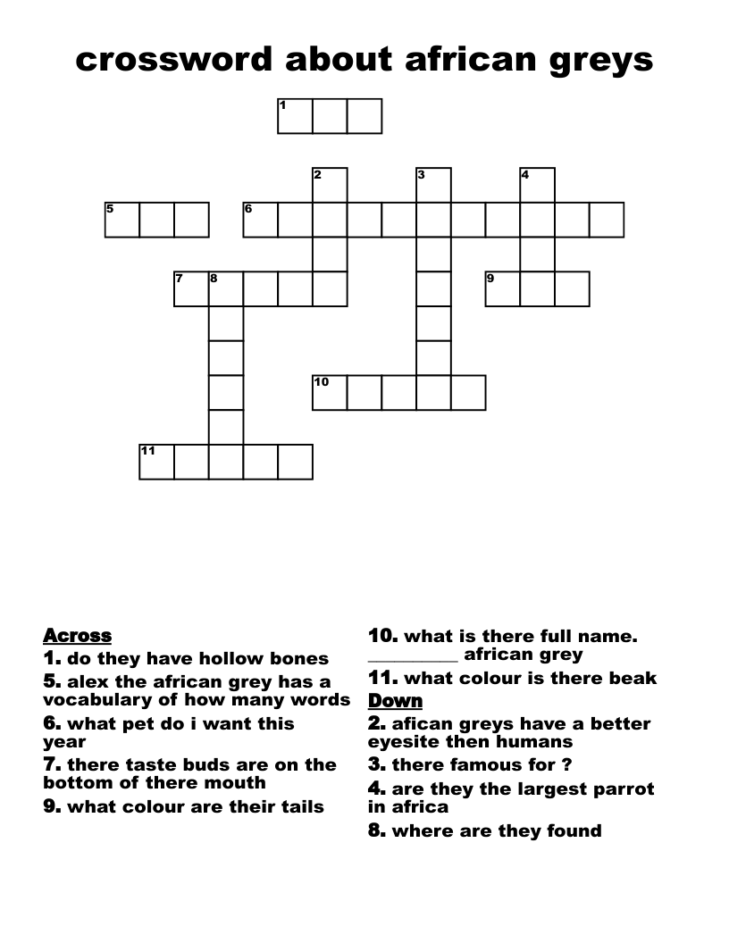 crossword about african greys