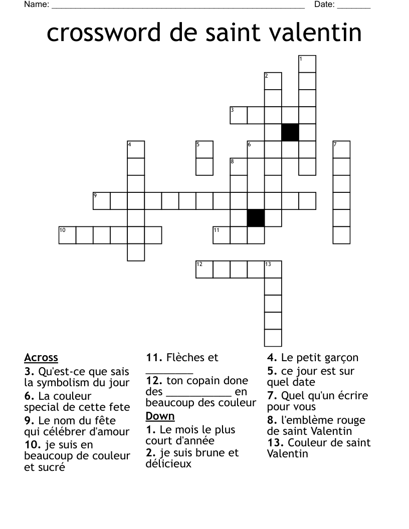 crossword de saint valentin