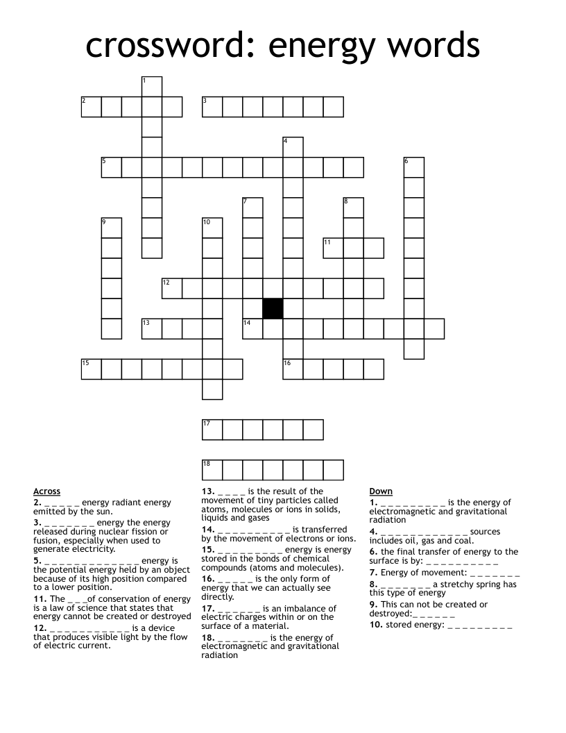 crossword: energy words