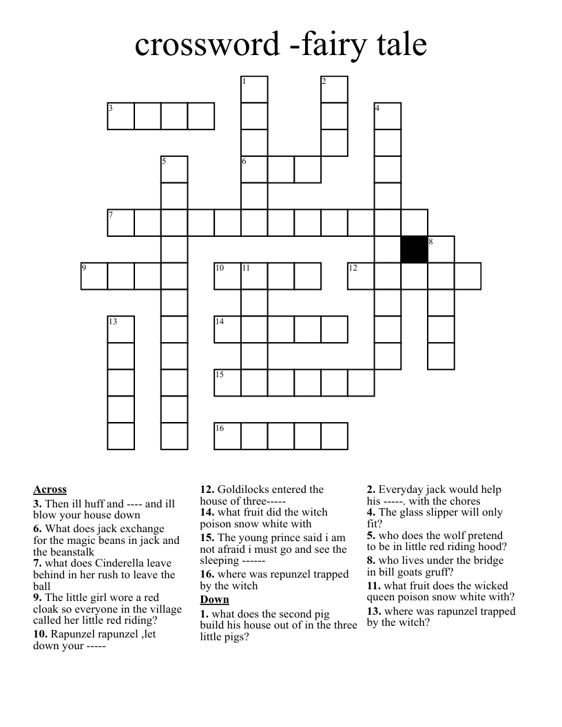 crossword -fairy tale 