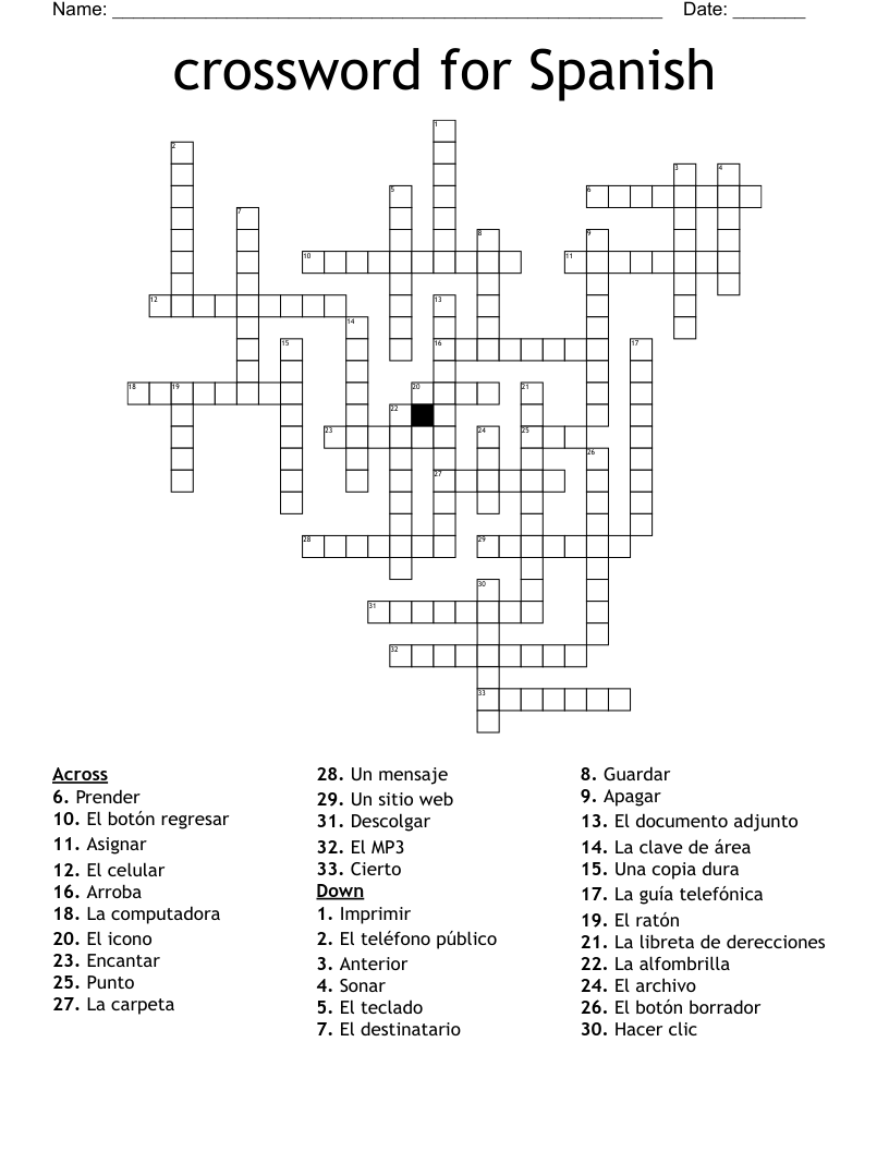 crossword for Spanish 