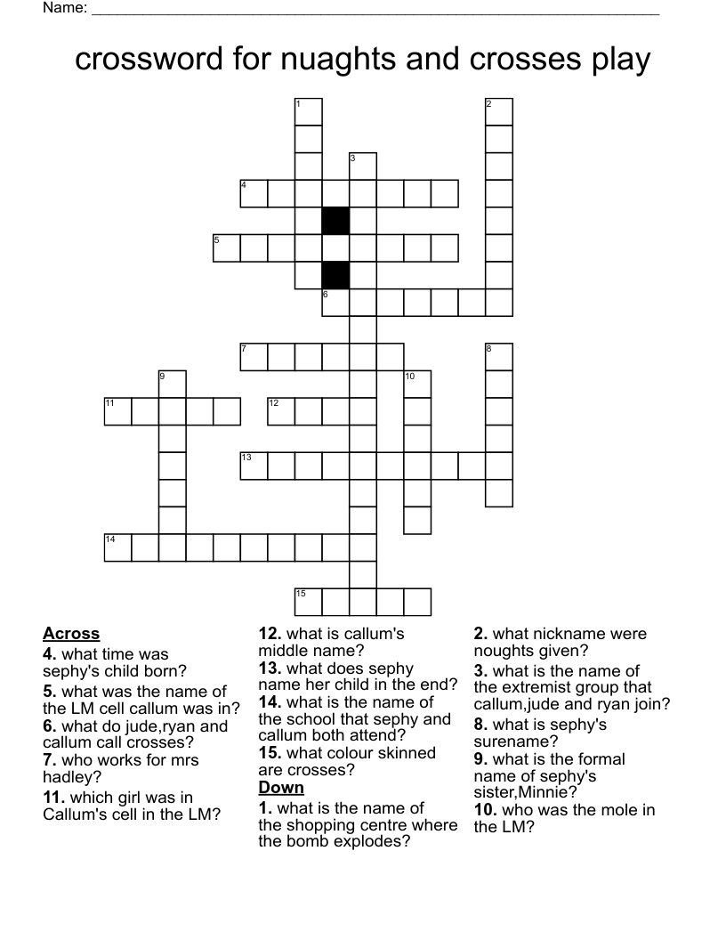 crossword for nuaghts and crosses play
