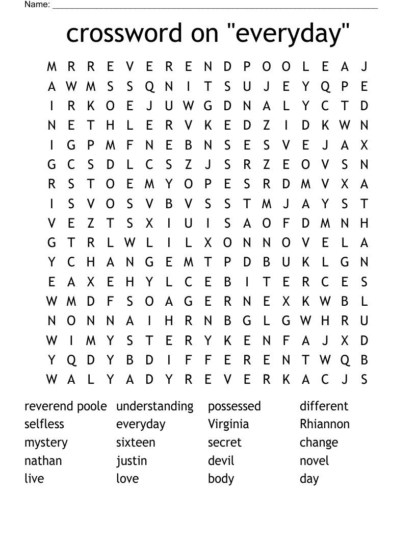 crossword on "everyday" Word Search