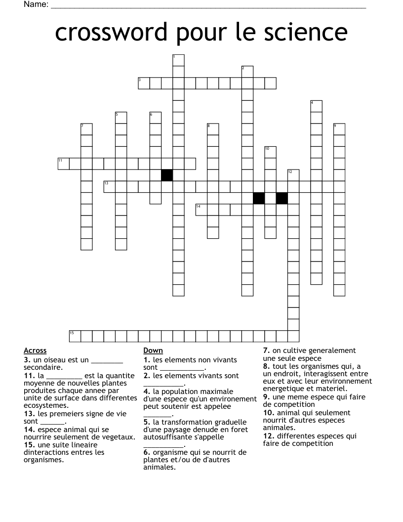 crossword pour le science 