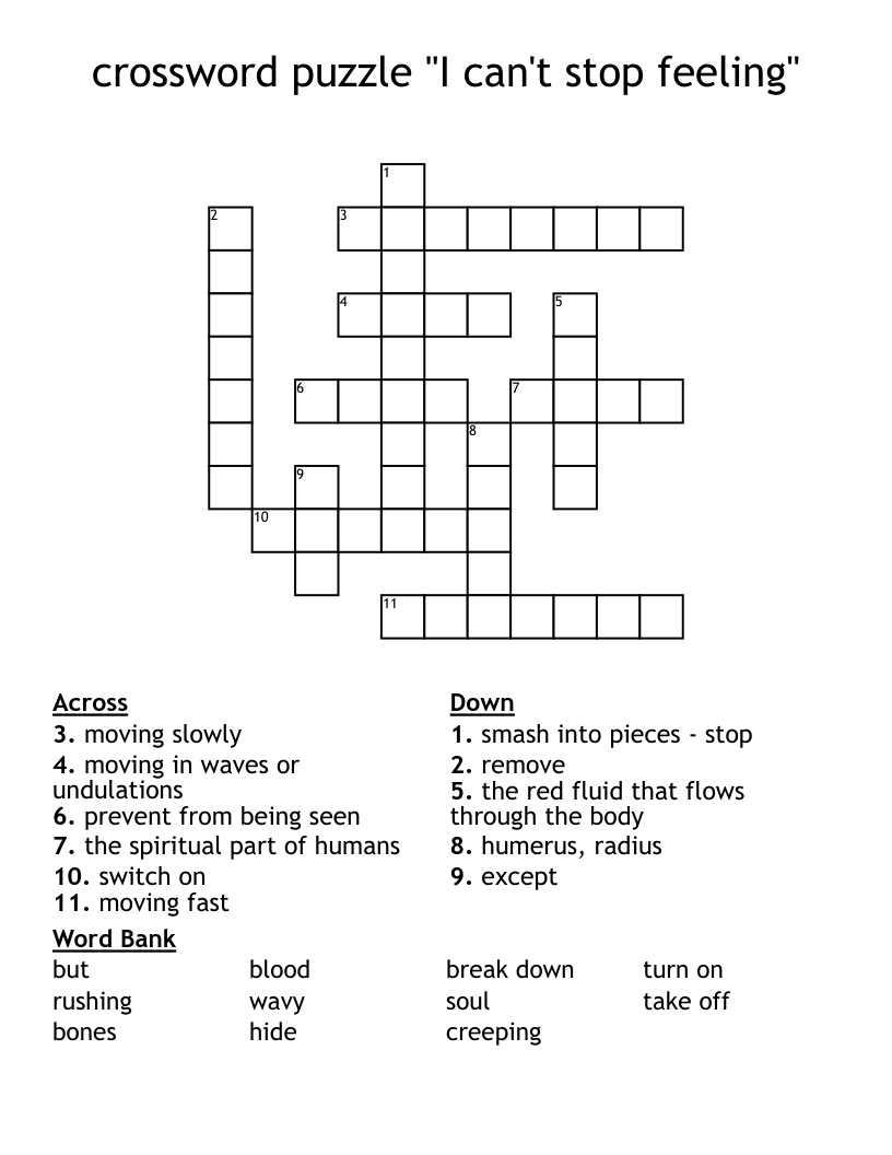 crossword puzzle "I can't stop feeling"