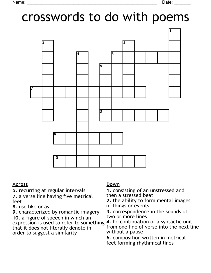 crosswords to do with poems