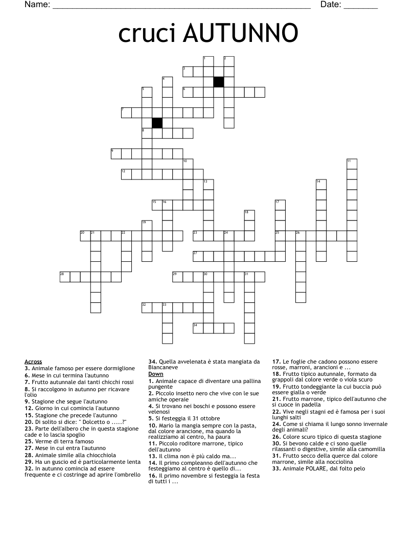 cruci AUTUNNO Crossword