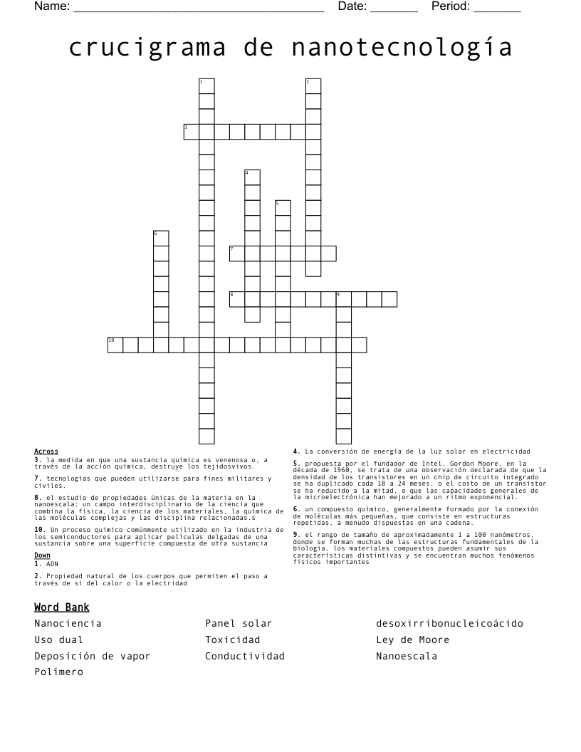 crucigrama de nanotecnología  Crossword